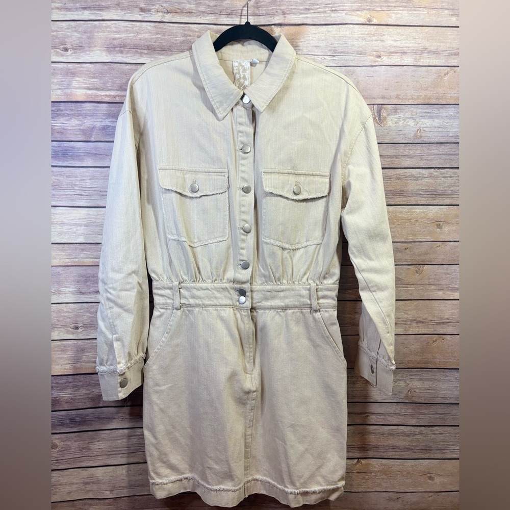 Sadie & Sage Ecru Denim Mini Dress Size Large Button Front